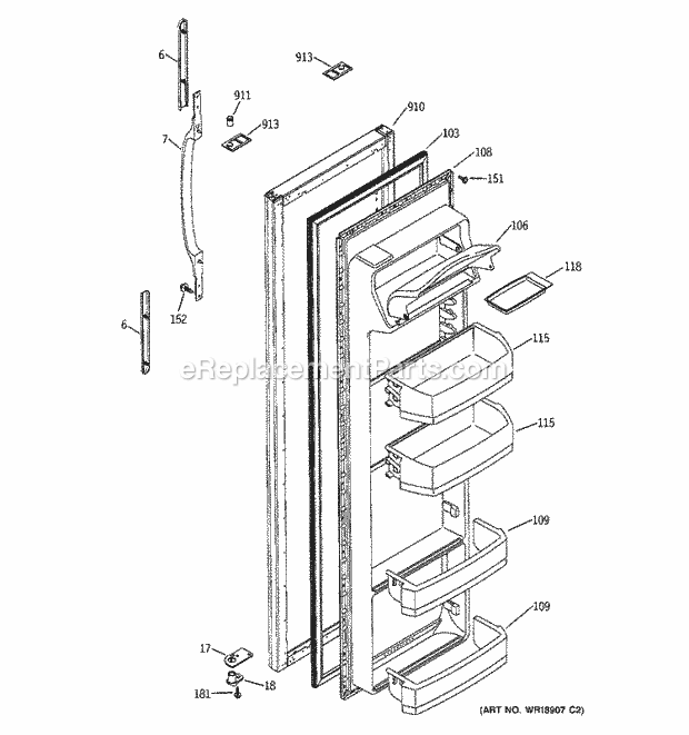 GE RSG20IDMBFWH Refrigerator Fresh Food Door Diagram