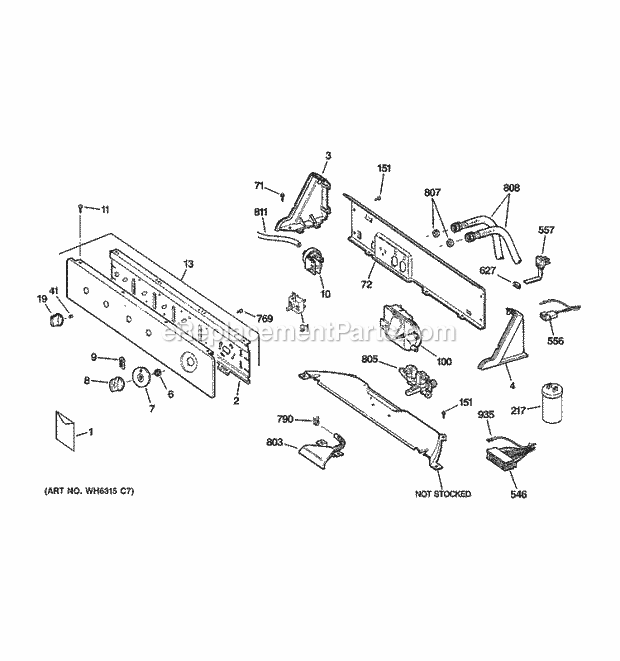 GE S2000D2WW Washer Controls & Backsplash Diagram