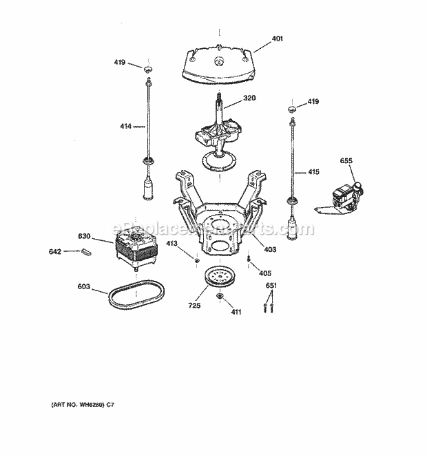 GE S2000D2WW Washer Suspension, Pump & Drive Components Diagram