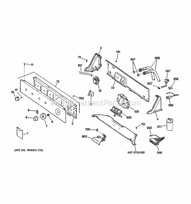 GE S3600D5WW Washer Controls & Backsplash Diagram