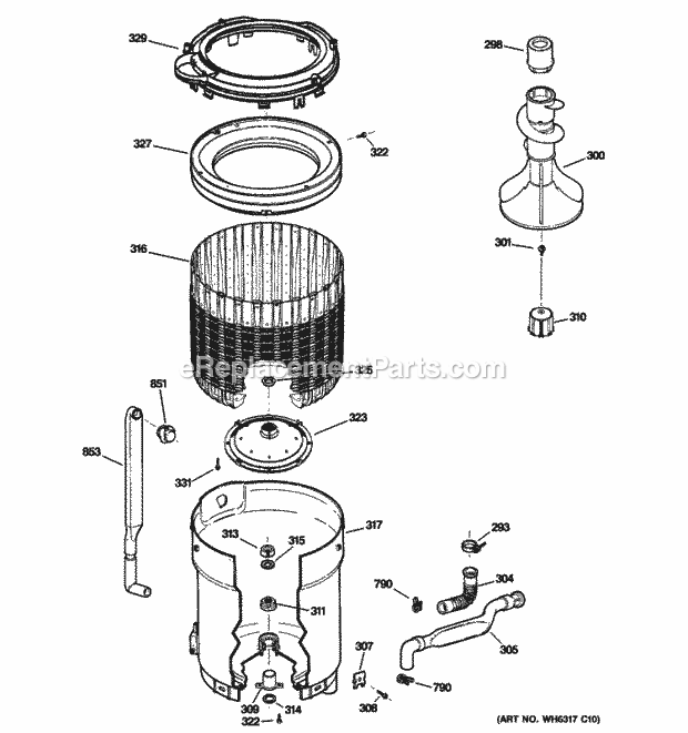 GE S3700G3WW Tub, Basket & Agitator Diagram