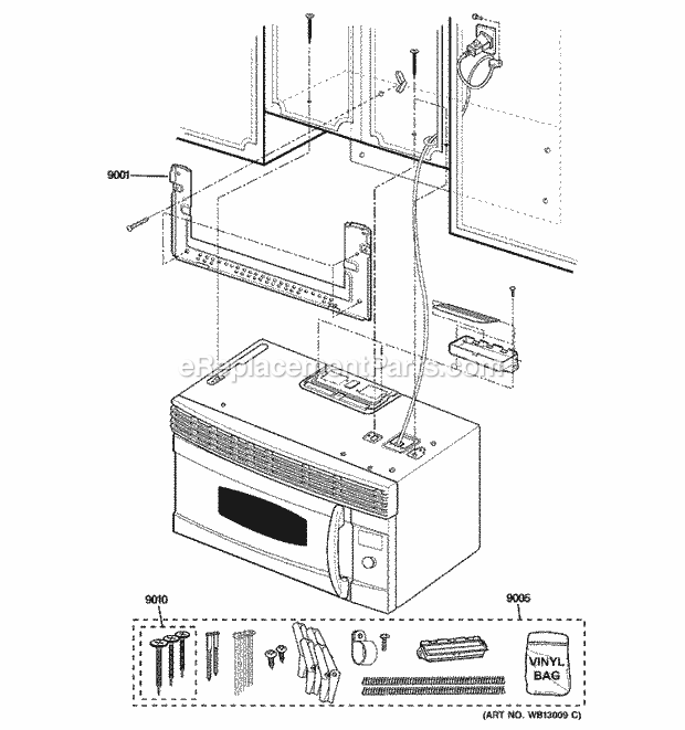 GE SCA1001KSS02 Microwave Installation Parts Diagram