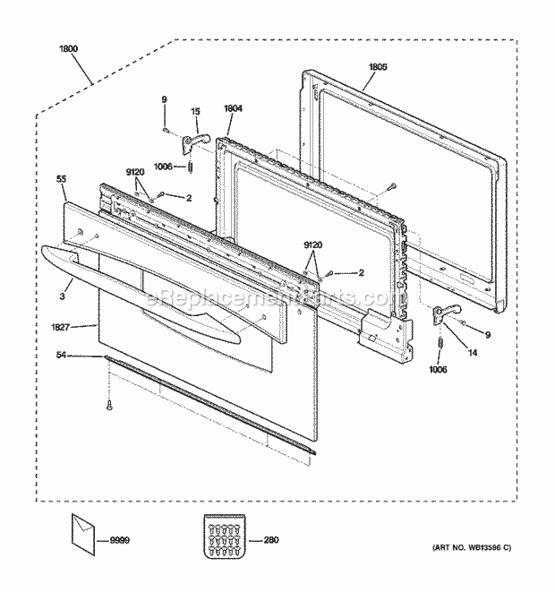 GE SCB1000KBB01 Counter Top Microwave Door Parts Diagram