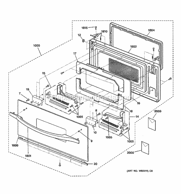 GE SCB2000CWW03 Counter Top Microwave Door Parts Diagram