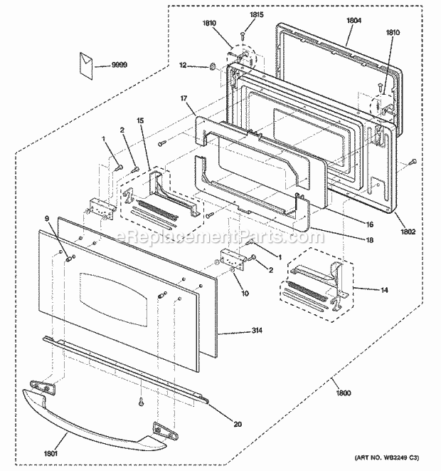 GE SCB2000FBB01 Counter Top Microwave Door Parts Diagram