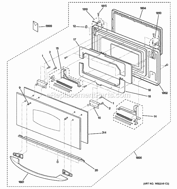 GE SCB2000FBB03 Counter Top Microwave Door Parts Diagram