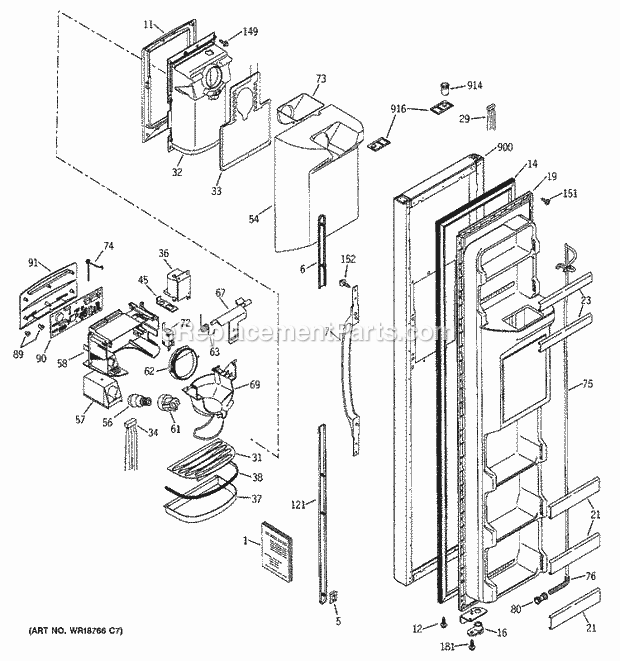 GE SSS25KFMBWW Refrigerator Freezer Door Diagram