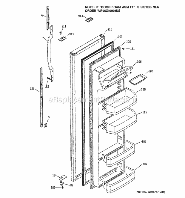 GE SSS25KFMBWW Refrigerator Fresh Food Door Diagram