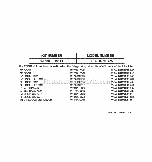 GE SSS25KFMBWW Refrigerator Page I Diagram