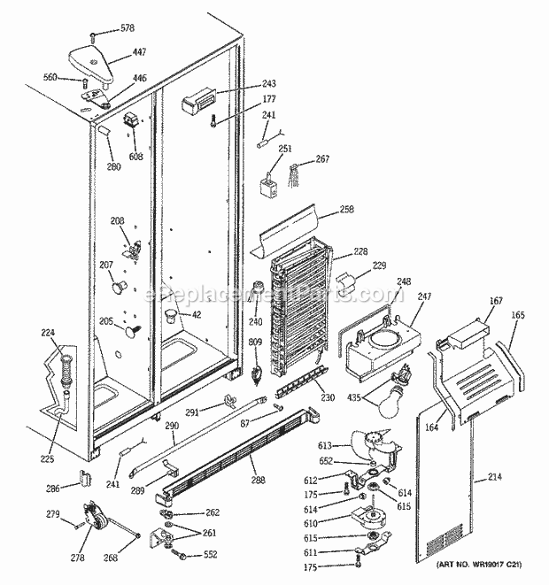 GE SSS25KFMDWW Refrigerator Freezer Section Diagram