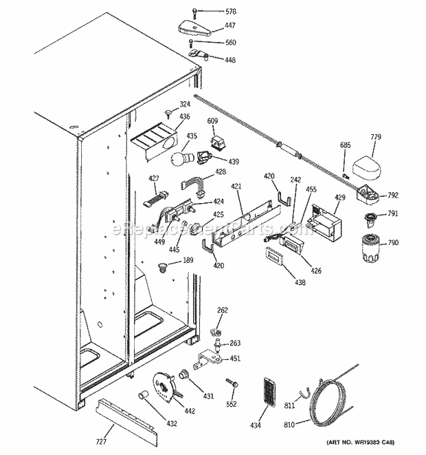 GE SSS25KFPEWW Refrigerator Fresh Food Section Diagram