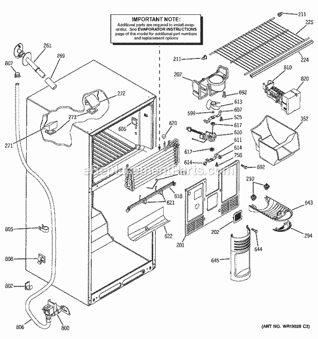 GE STS18ICMBRWW Refrigerator Freezer Section Diagram