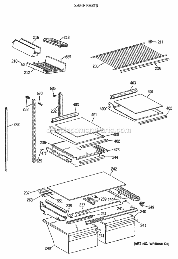 GE TBE21JATMRAD Refrigerator Shelf Parts Diagram