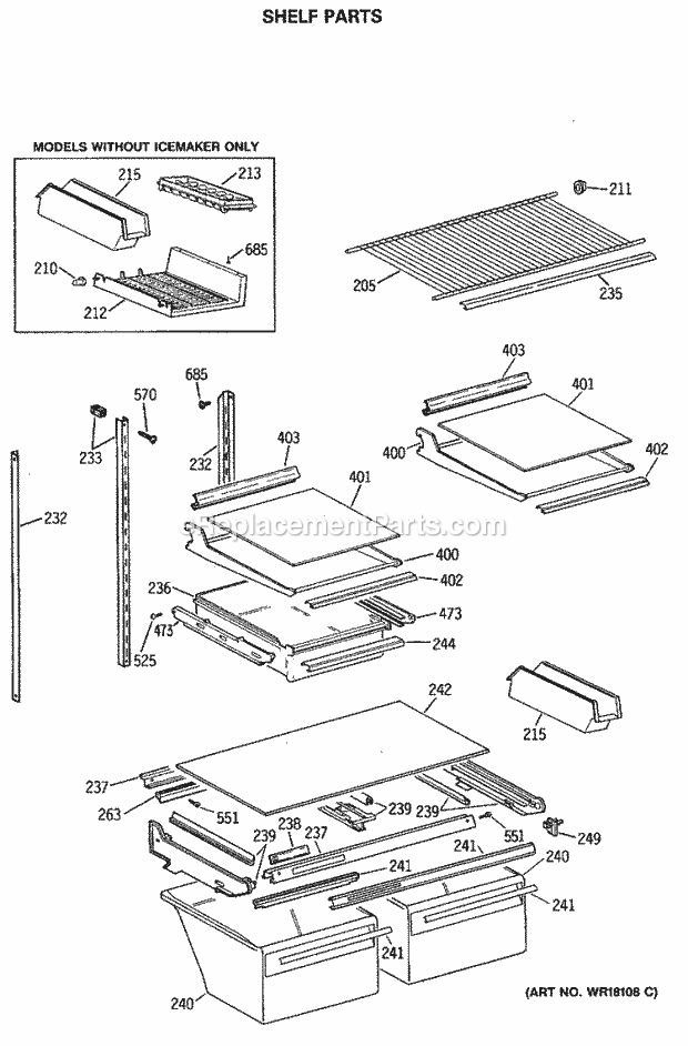 GE TBE21JATMRWH Refrigerator Shelf Parts Diagram