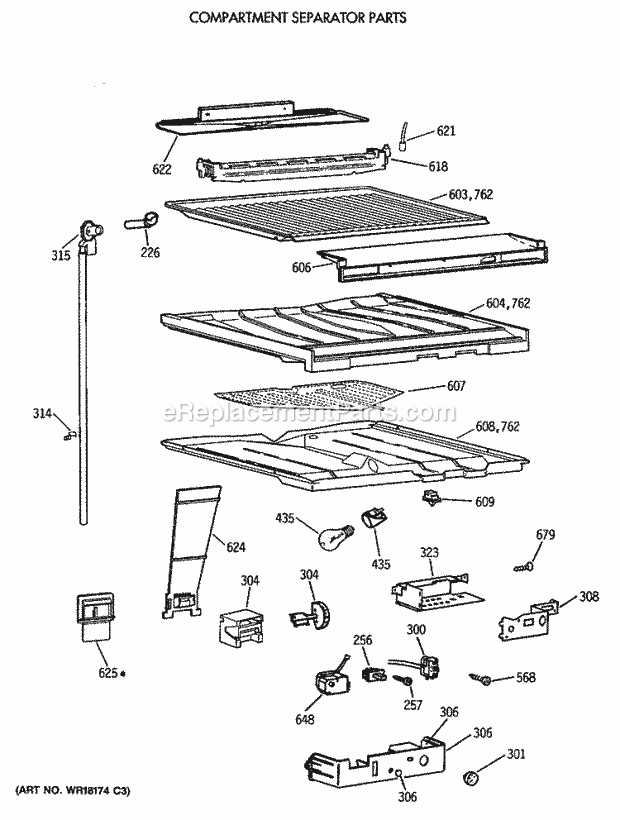 GE TBE22PASRRAA Refrigerator Compartment Separator Parts Diagram