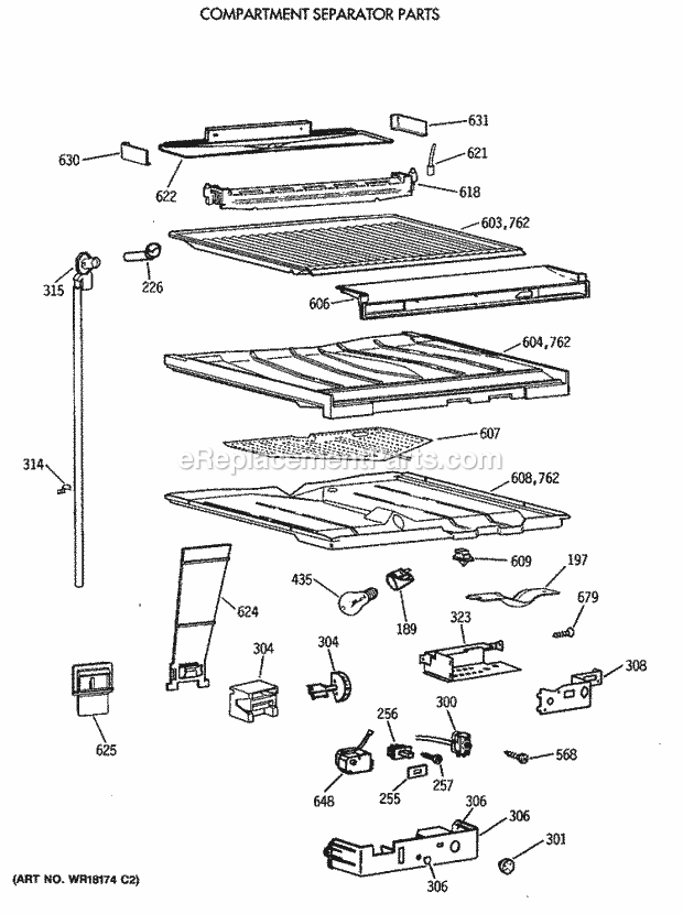 GE TBE22PATMRAA Refrigerator Compartment Separator Parts Diagram