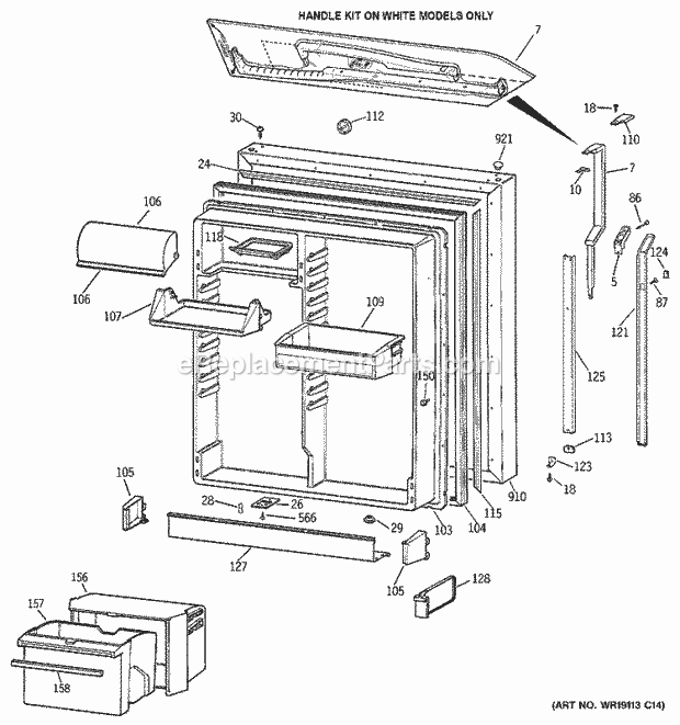 GE TBE22PATMRWW Refrigerator Fresh Food Door Diagram