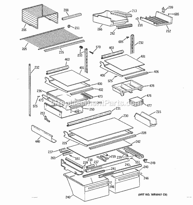 GE TBE22PATMRWW Refrigerator Shelf Parts Diagram