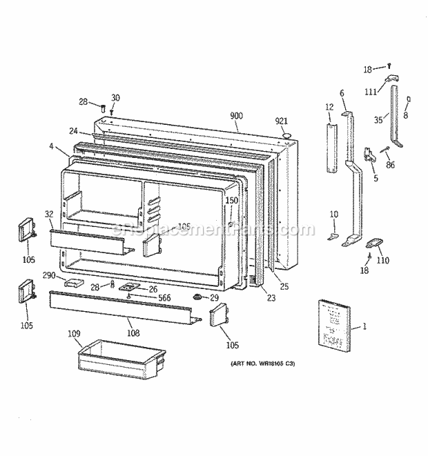 GE TBE22PATNRAA Refrigerator Freezer Door Diagram