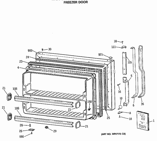 GE TBE24JATHRWH Refrigerator Freezer Door Diagram