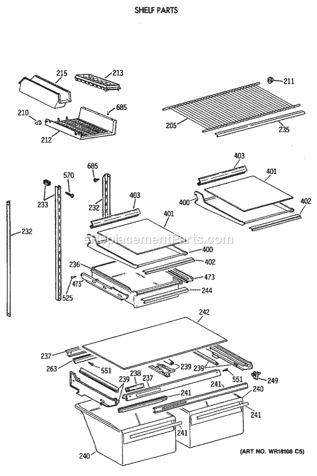 GE TBE24JATJRWH Refrigerator Shelf Parts Diagram