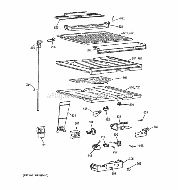 GE TBE25PASLRWW Refrigerator Compartment Separator Parts Diagram