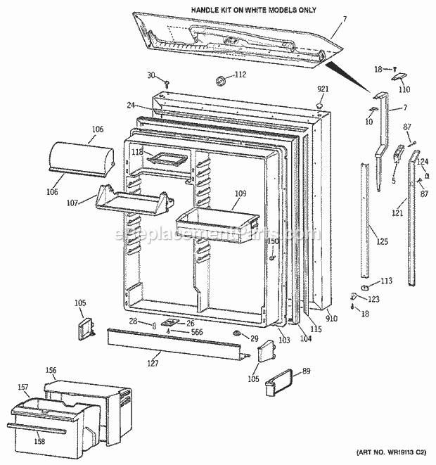 GE TBE25PCSJRWW Refrigerator Fresh Food Door Diagram