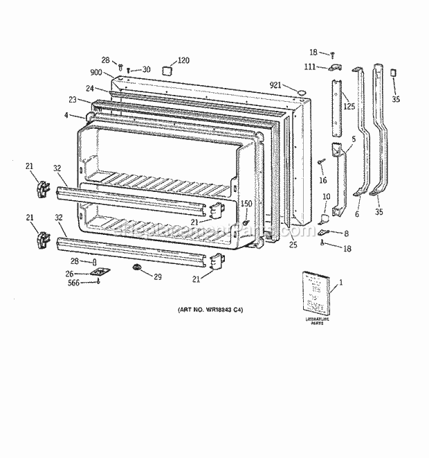 GE TBG24JAYFRWW Refrigerator Freezer Door Diagram