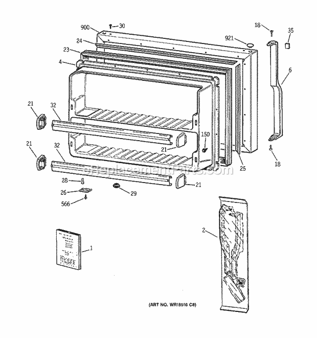 GE TBH18IABFRAA Refrigerator Freezer Door Diagram