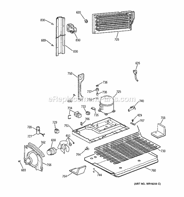 GE TBH18ZAXBRWW Refrigerator Unit Parts Diagram