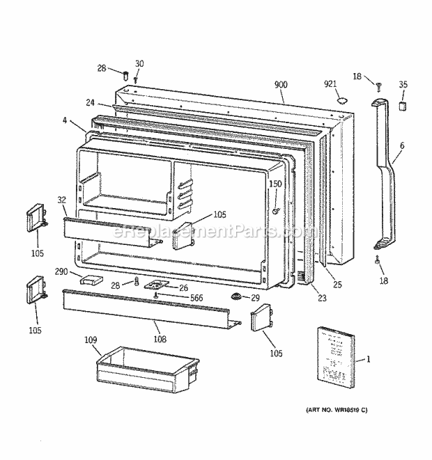 GE TBH19ZABFRAA Refrigerator Freezer Door Diagram