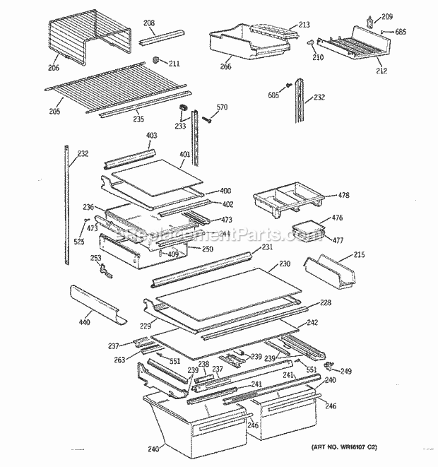 GE TBH22PASPRAA Refrigerator Shelf Parts Diagram