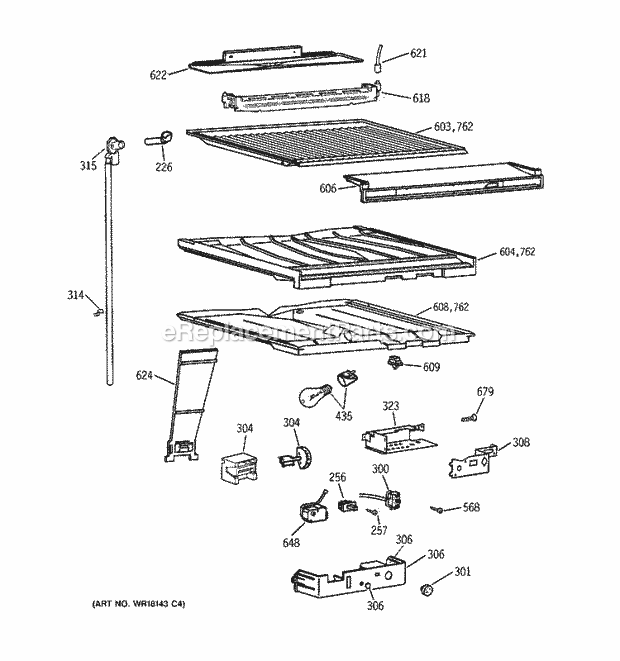 GE TBH22PASRRAA Refrigerator Compartment Separator Parts Diagram