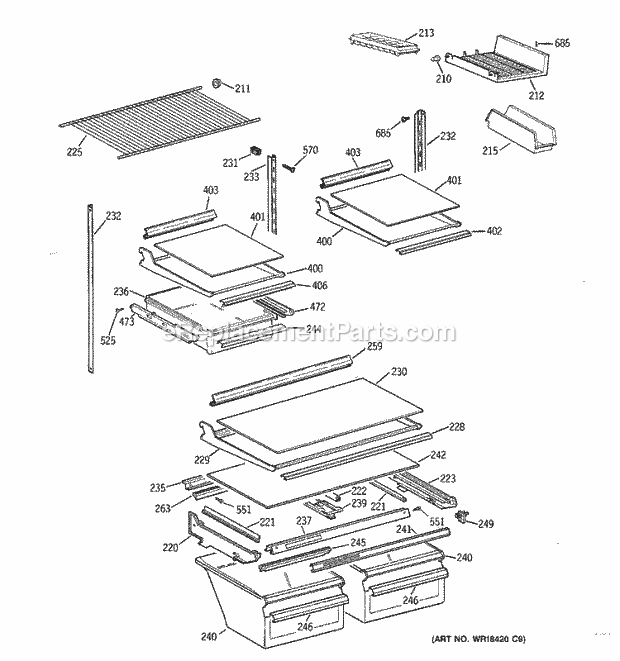 GE TBT21IABNRAA Refrigerator Shelf Parts Diagram