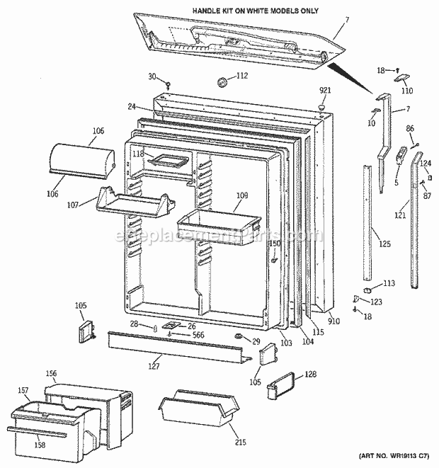 GE TBT25PAXBRWW Refrigerator Fresh Food Door Diagram