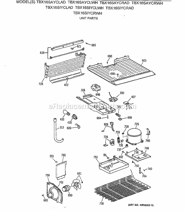 GE TBX16SAYCLWH Refrigerator Unit Parts Diagram