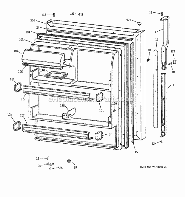 GE TBX18CIBKRAA Refrigerator Fresh Food Door Diagram