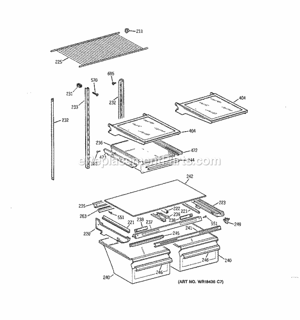 GE TBX18CIBRRAA Refrigerator Shelf Parts Diagram