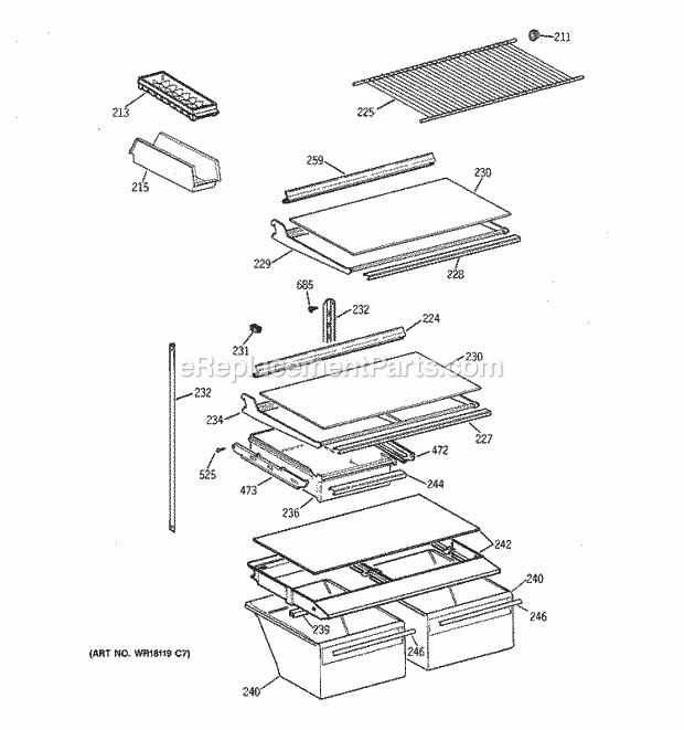 GE TBX18GABBRWW Refrigerator Shelf Parts Diagram