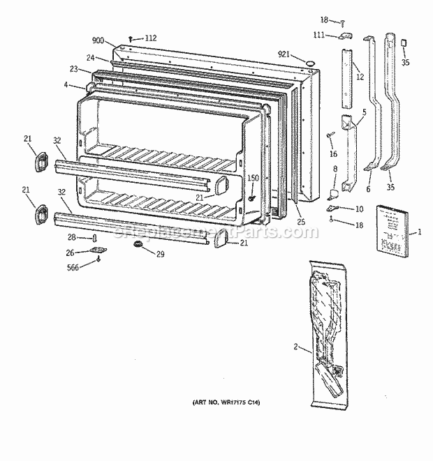 GE TBX18GABRRWW Refrigerator Freezer Door Diagram