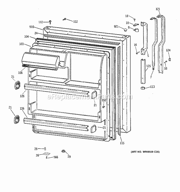 GE TBX18GABRRWW Refrigerator Fresh Food Door Diagram