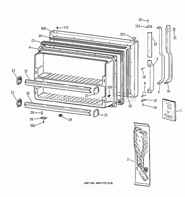 GE TBX18GIDBRWW Refrigerator Freezer Door Diagram