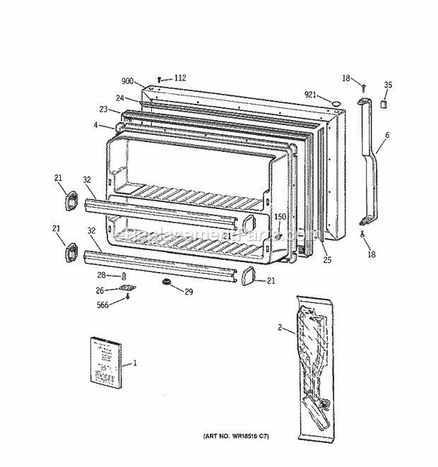 GE TBX18IADBRWW Refrigerator Freezer Door Diagram