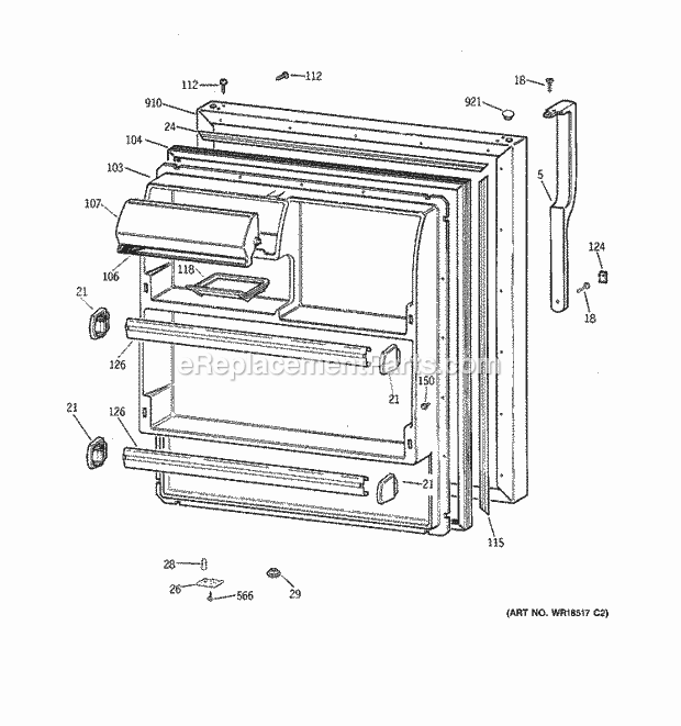 GE TBX18IADBRWW Refrigerator Fresh Food Door Diagram