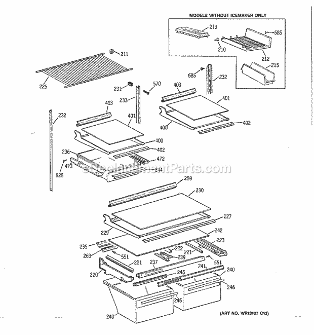 GE TBX18IADBRWW Refrigerator Shelf Parts Diagram