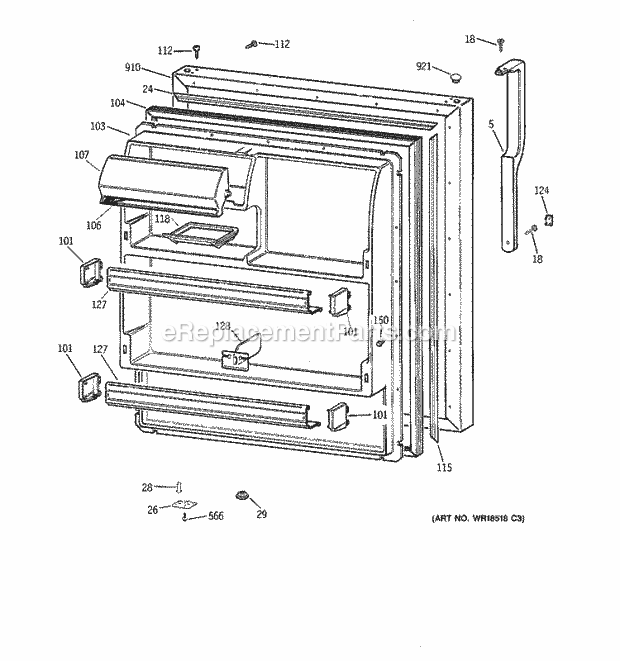 GE TBX18JABQRWW Refrigerator Fresh Food Door Diagram