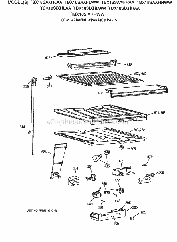 GE TBX18SIXHLAA Refrigerator Compartment Separator Parts Diagram