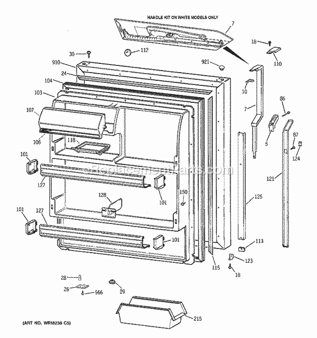 GE TBX18ZAXBRWW Refrigerator Fresh Food Door Diagram