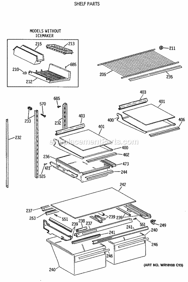 GE TBX19JIXBRAA Refrigerator Shelf Parts Diagram