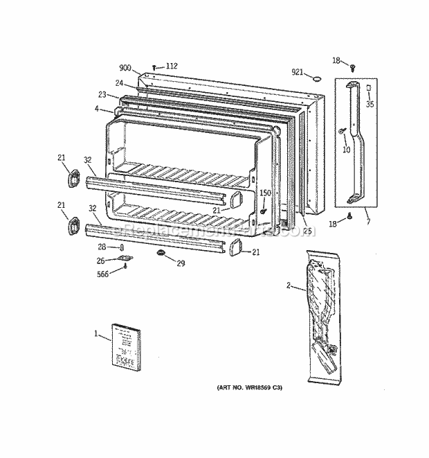 GE TBX21CIBJRWW Refrigerator Freezer Door Diagram